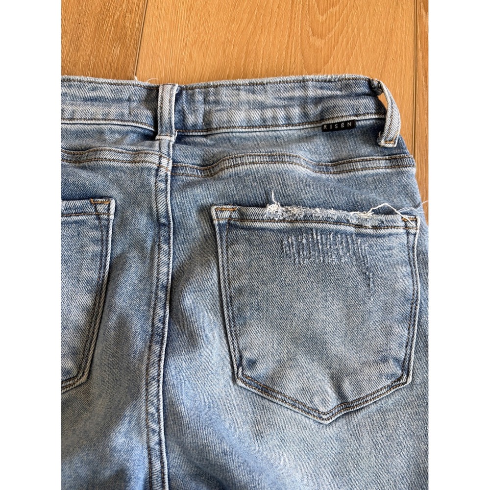 Risen Jeans High Rise Wide Leg Distressed Light Wash Denim RDP5590 Sz 3/26 crop - Picture 8 of 9